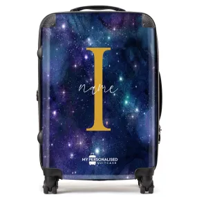 Personalised Awash with Stars Purple and Blue Gradient Suitcase