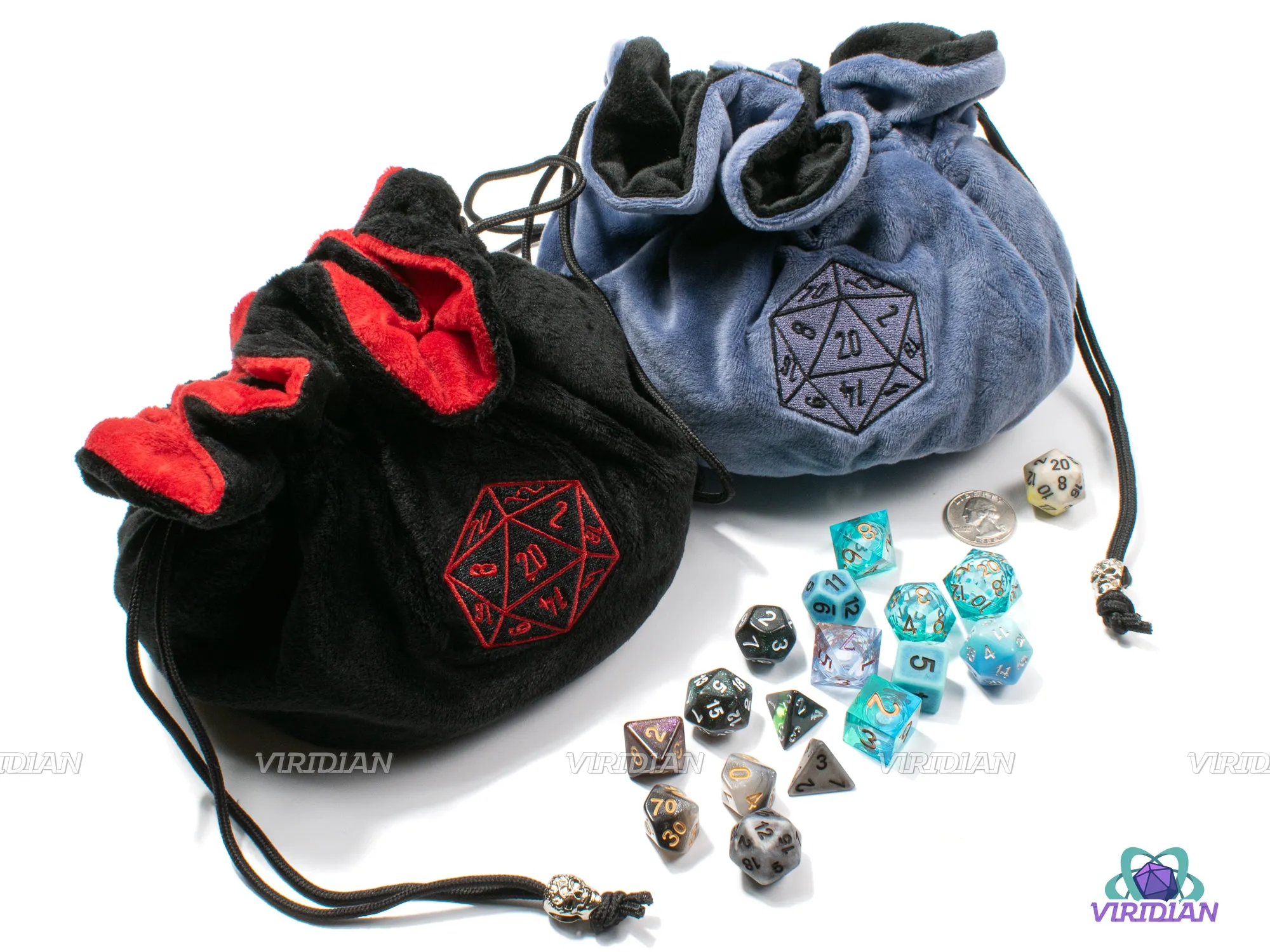 Plush Dice Bag of Holding  5 | Flannel Drawstring, 7 Compartments, Stores ~100 Dice | Large Dice Pouch