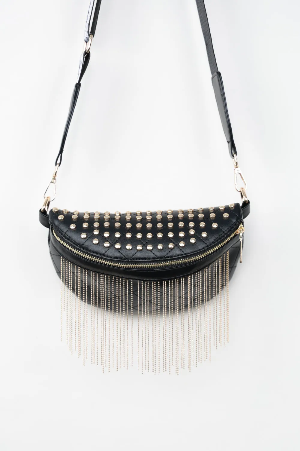 PU Leather Studded Fringed Sling Bag