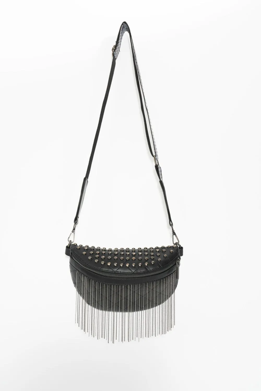 PU Leather Studded Fringed Sling Bag