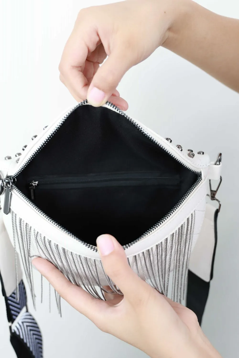 PU Leather Studded Fringed Sling Bag