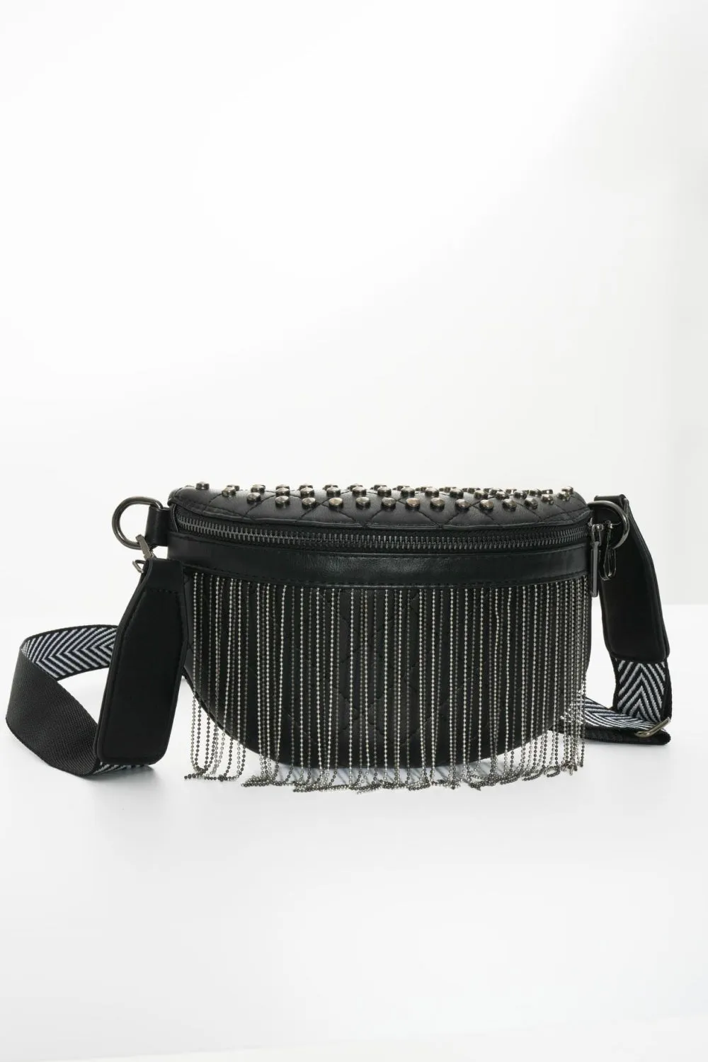 PU Leather Studded Fringed Sling Bag