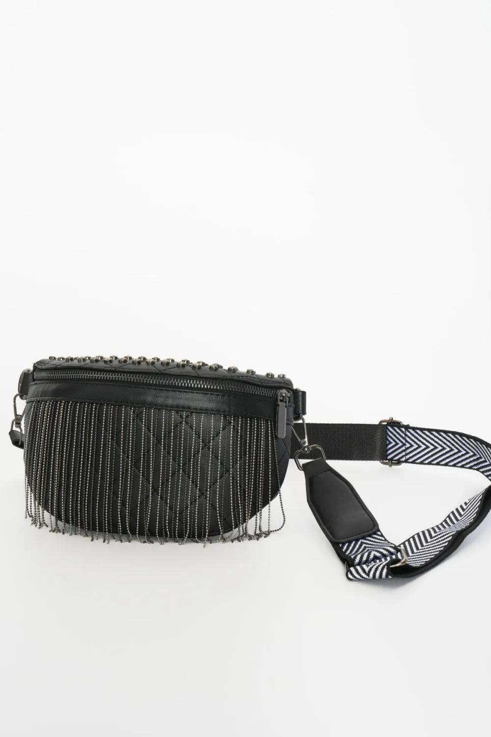 PU Leather Studded Fringed Sling Bag