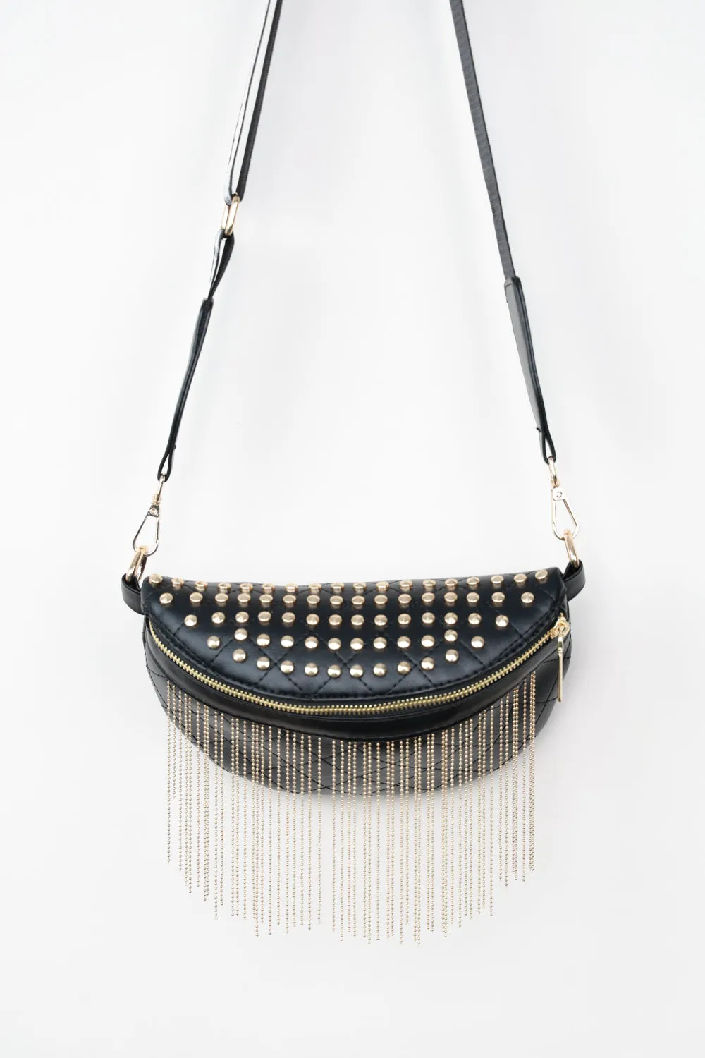 PU Leather Studded Fringed Sling Bag