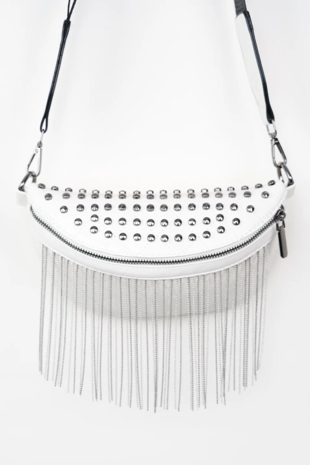 PU Leather Studded Fringed Sling Bag