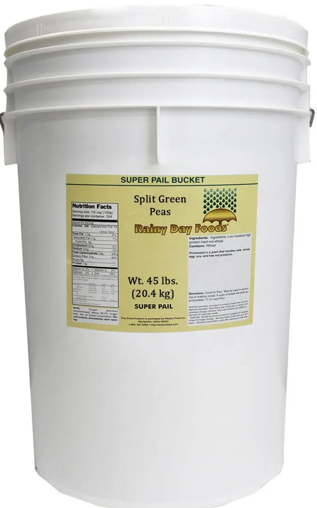 Rainy Day Foods Gluten-Free Split Green Peas 5 Gallon 37 lbs Super Pail - 187 Servings