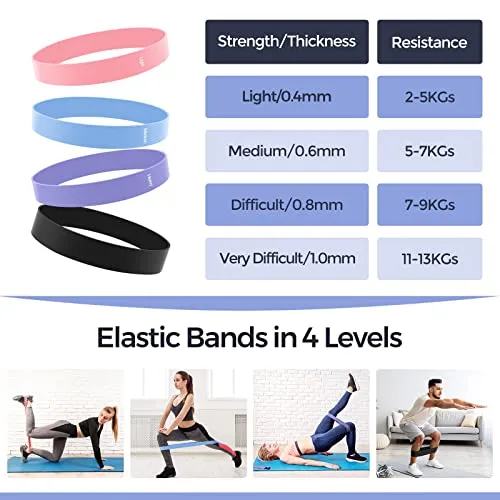 Resistance Bands, 4PCS Exercise Bands for Legs Glutes Arms, 4 Levels Skin-Friendly Resistance Fitness Exercise Loop Bands for Gym Home Yoga Pilates with Carry Bag and Instruction Guide