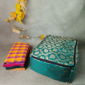 Saree Storage Bags Dark Green with Golden Color in Pots Design.