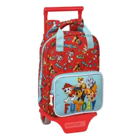 School Rucksack with Wheels The Paw Patrol Funday Red Light Blue (20 x 28 x 8 cm)