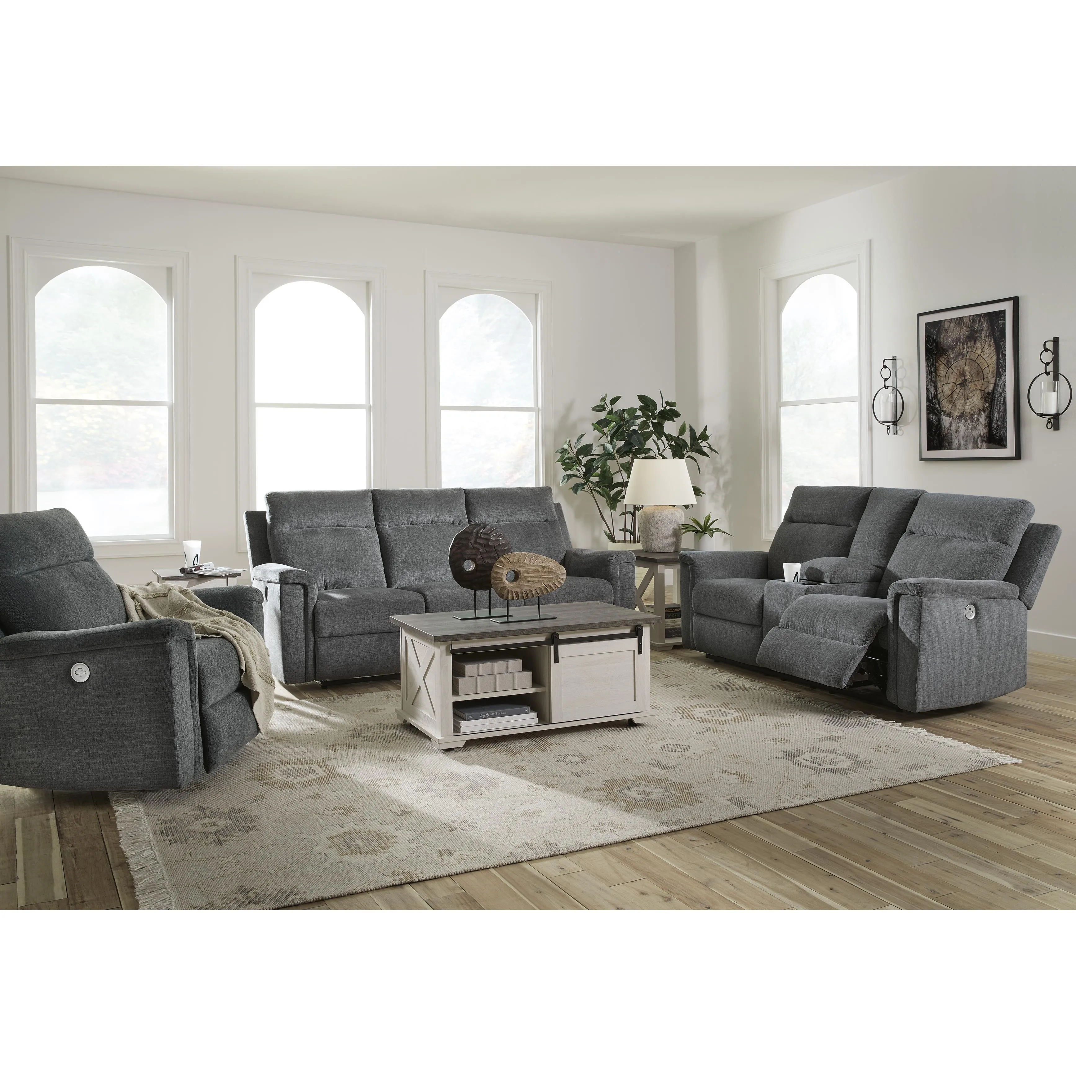 Signature Design by Ashley Barnsana Power Reclining Fabric Loveseat with Console 3320296C