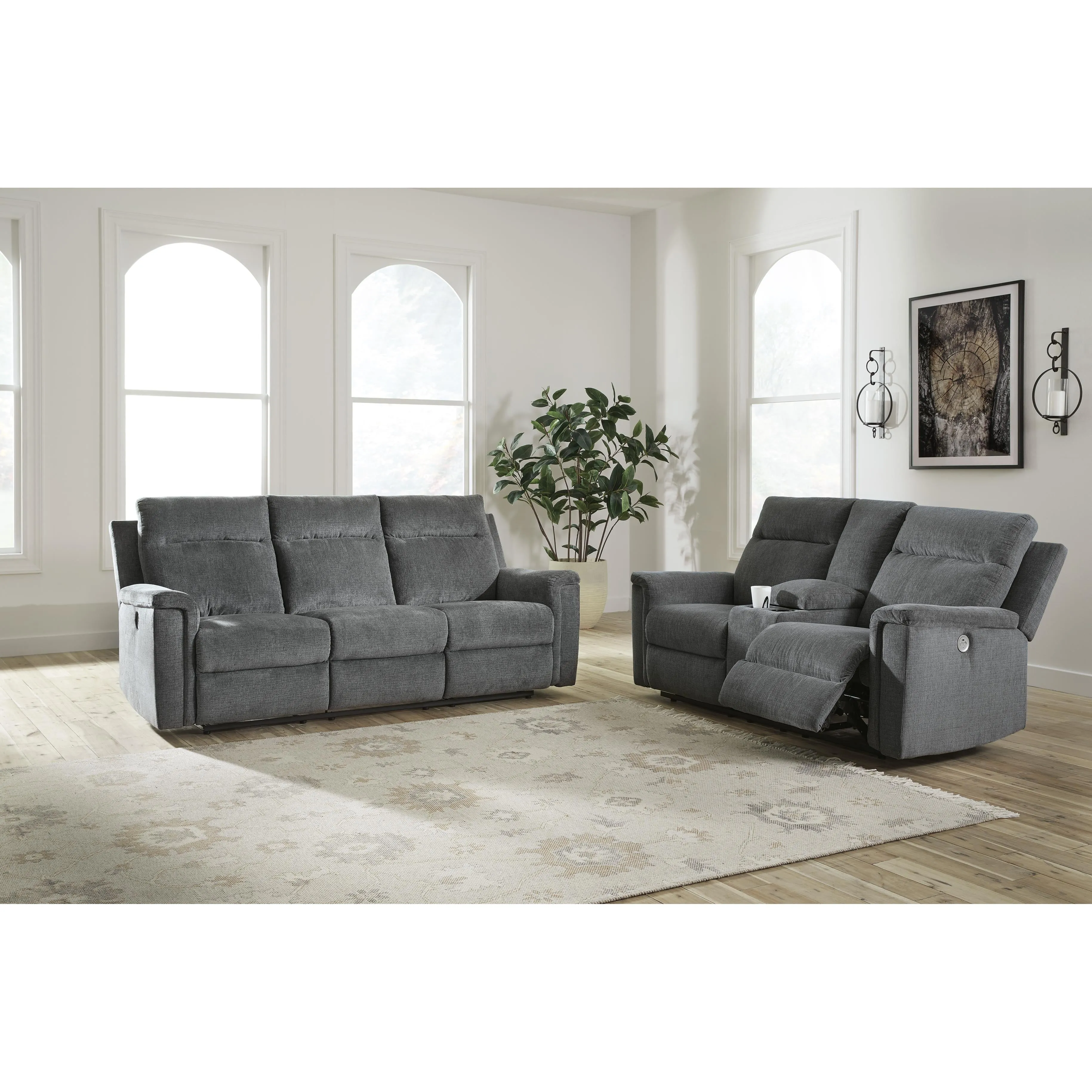 Signature Design by Ashley Barnsana Power Reclining Fabric Loveseat with Console 3320296C