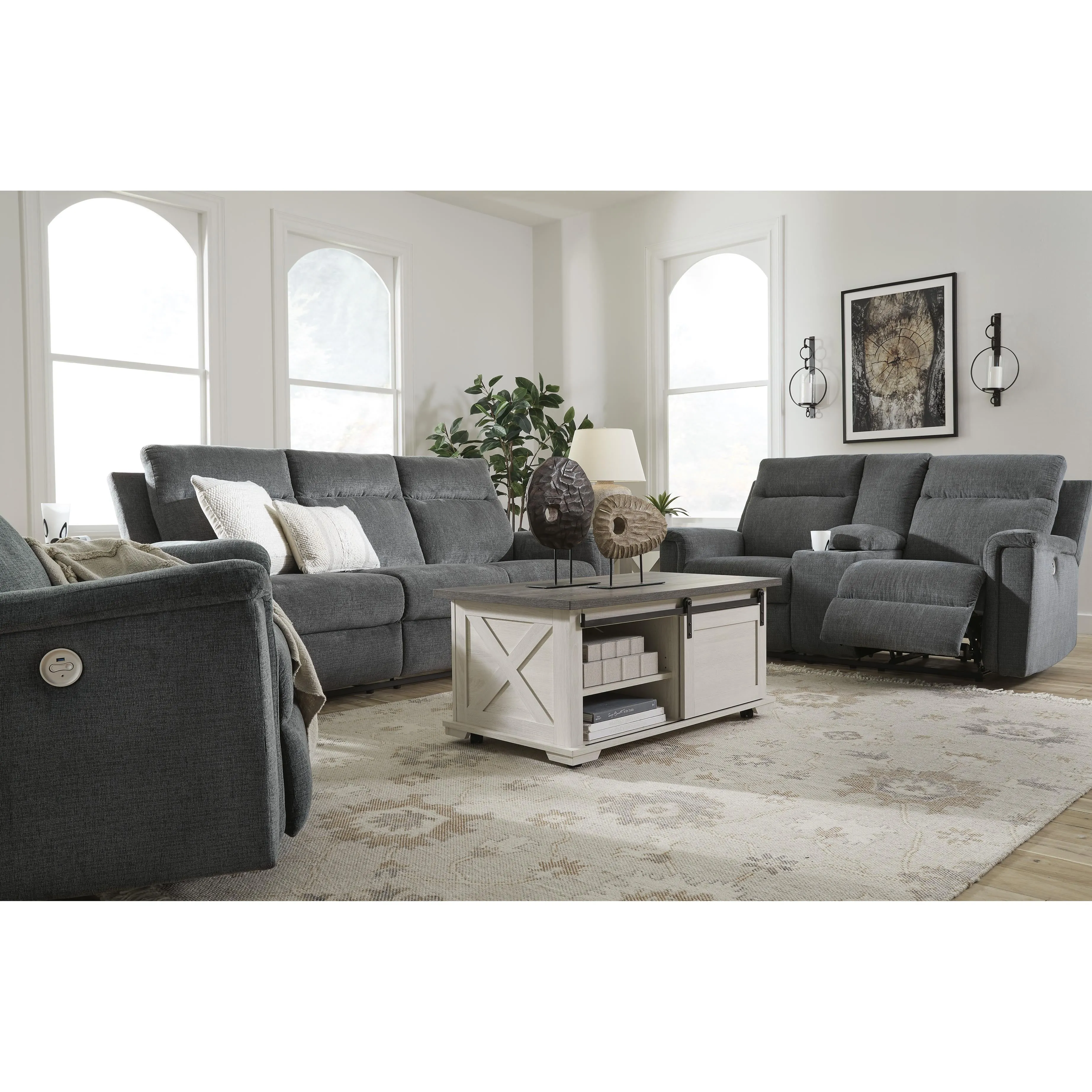 Signature Design by Ashley Barnsana Power Reclining Fabric Loveseat with Console 3320296C