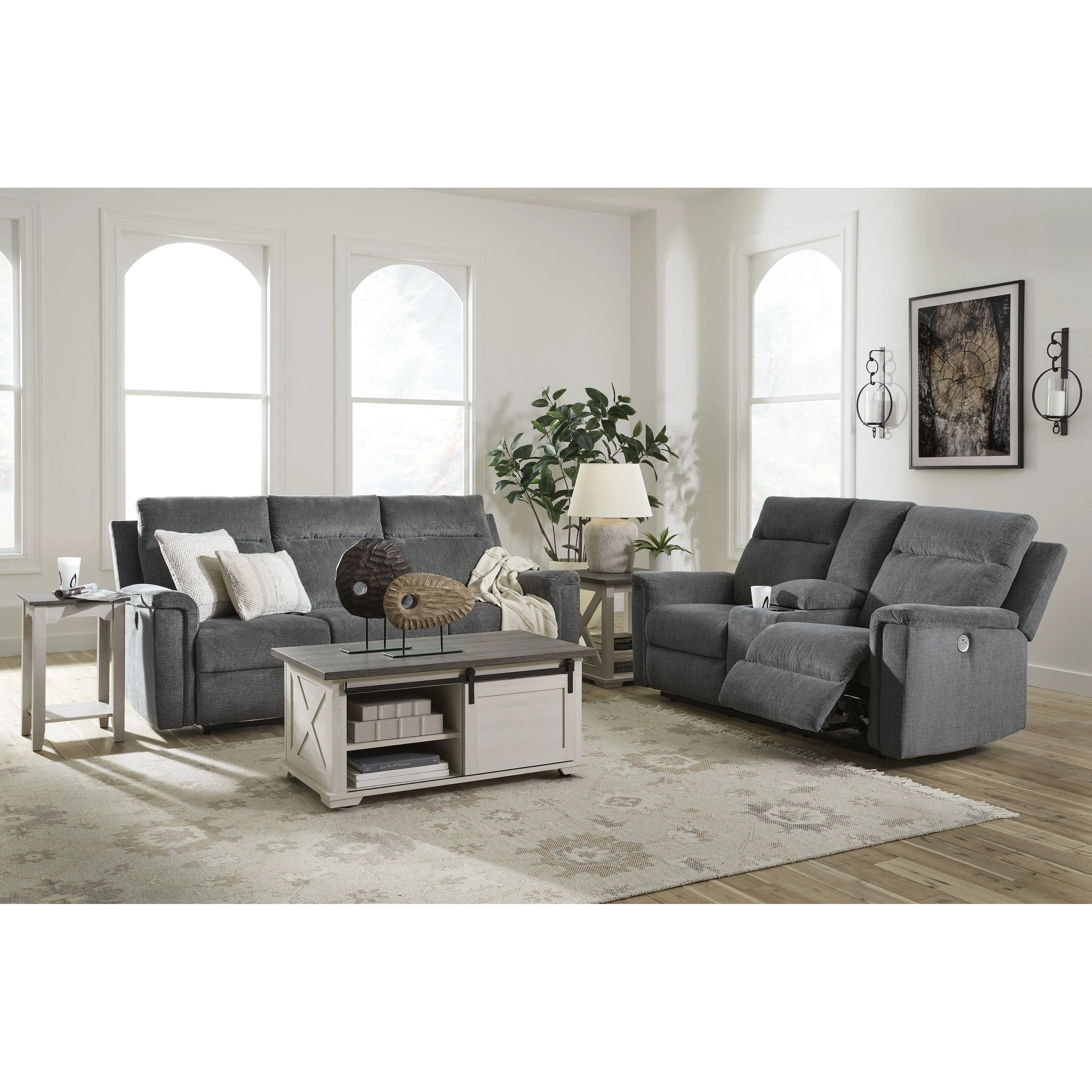 Signature Design by Ashley Barnsana Power Reclining Fabric Loveseat with Console 3320296C