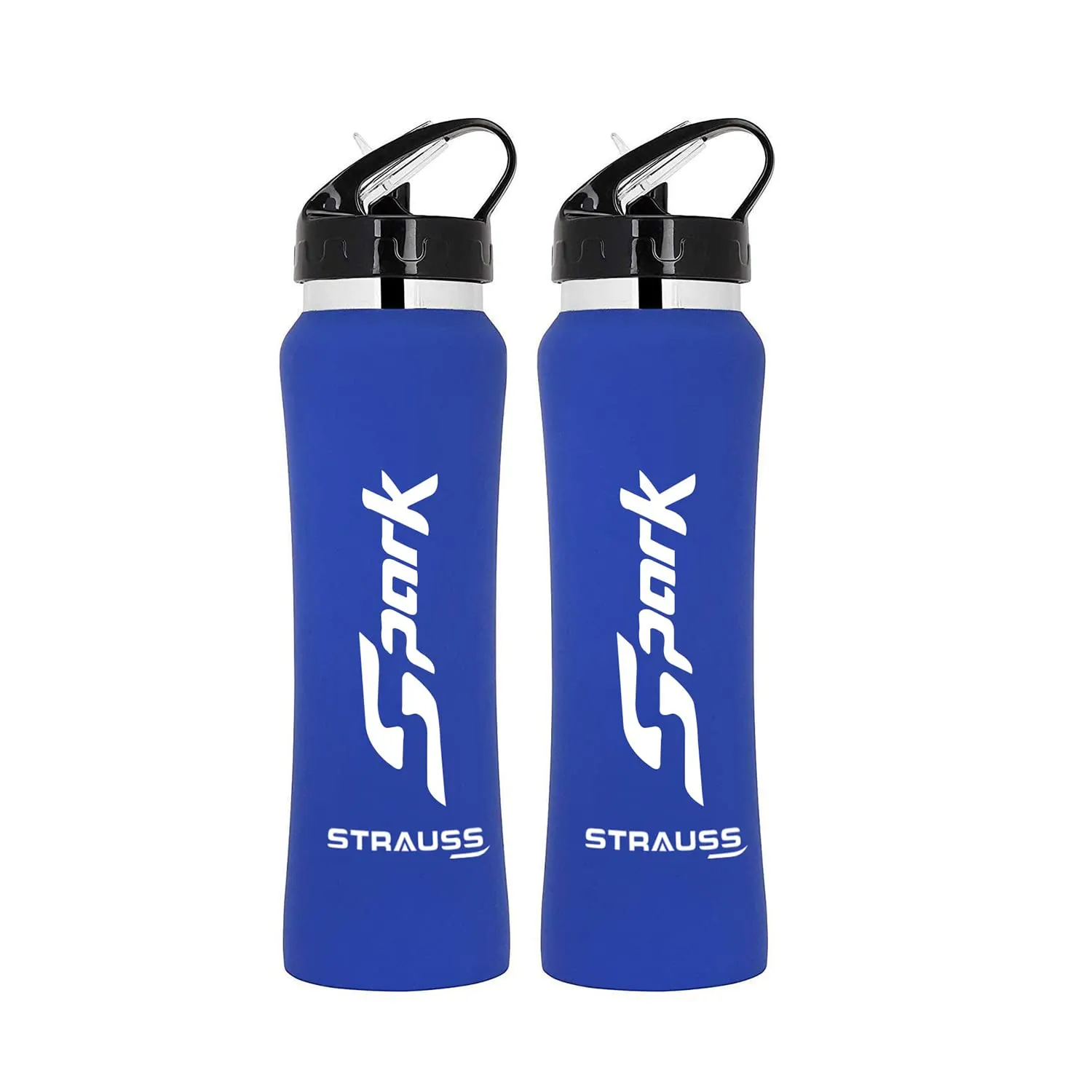 STRAUSS Spark Stainless-Steel Bottle, Rubber Finish, 750 ml, (Blue), (Pack of 2)