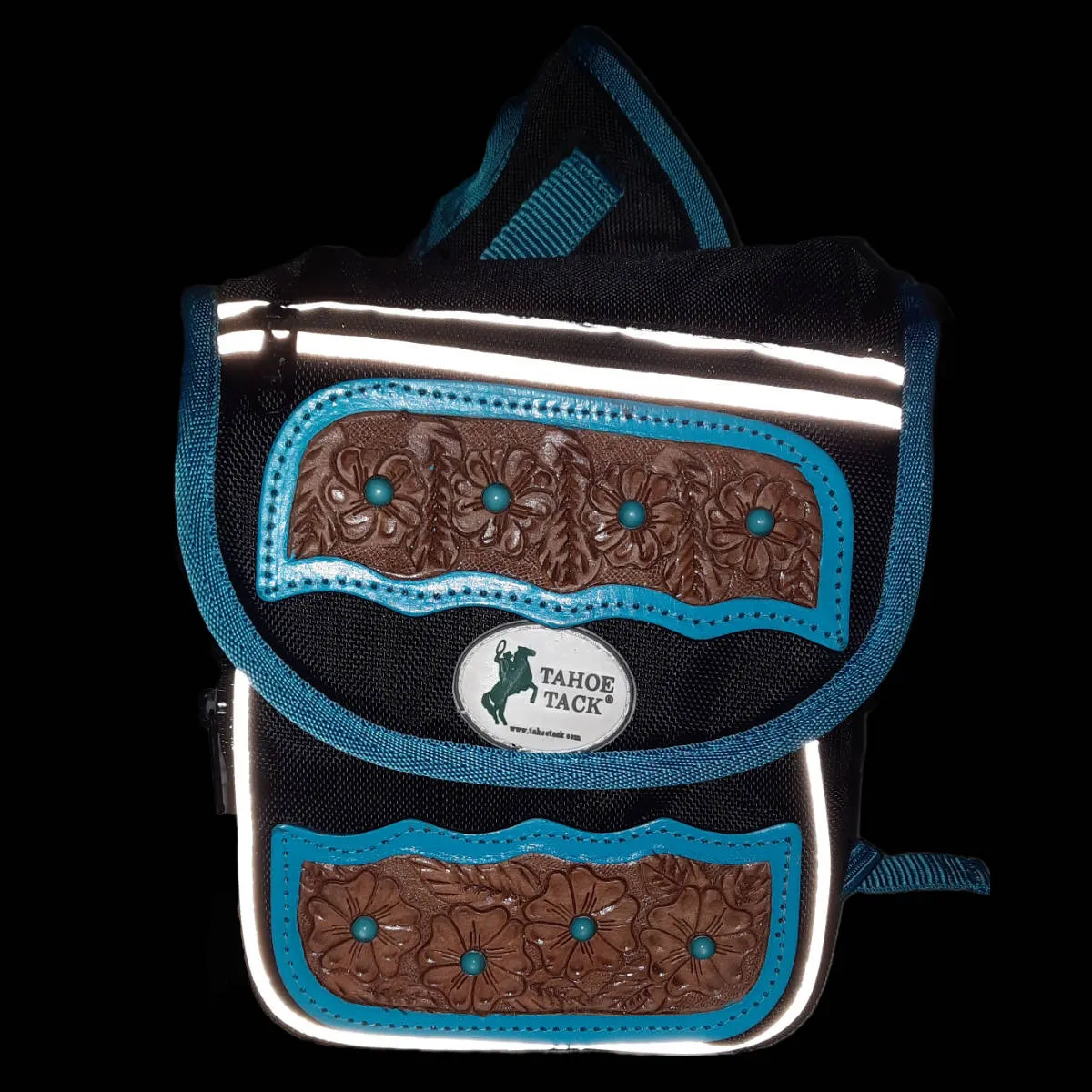 Tahoe Tack Turquoise Flower 1680D Nylon Western Horn Storage Bag with Hand Tooled Leather Accents and 2 Year Warranty