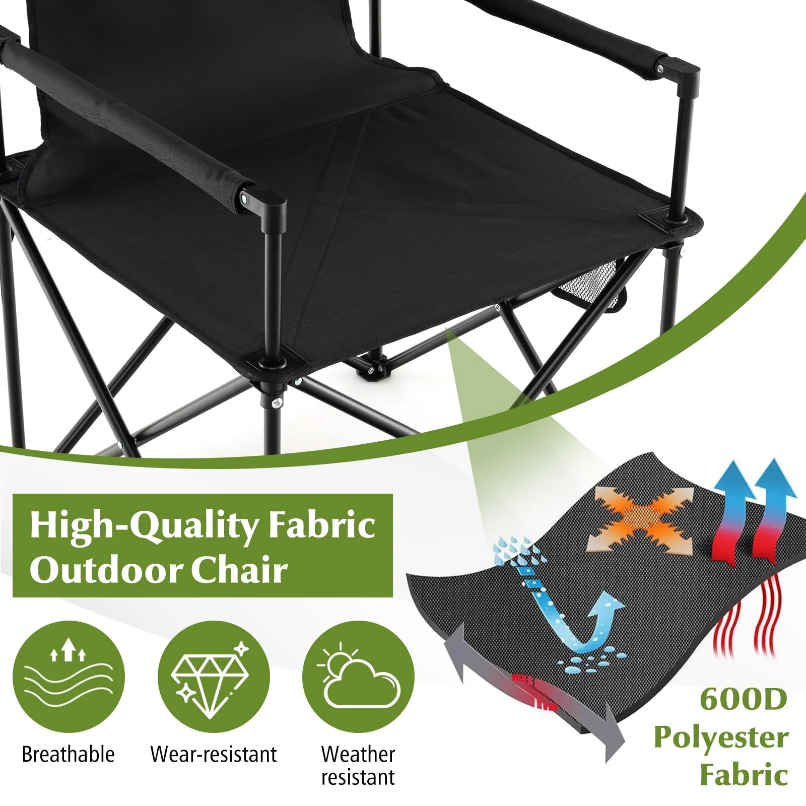 Tangkula 3 Piece Camping Chairs with Table, Portable Folding Lawn Chair with Side Table, Carrying Bag