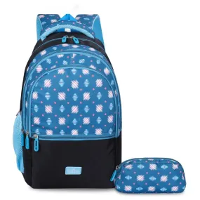 THE CLOWNFISH Edutrek Series Printed Polyester 36 L School Backpack with Pencil/Stationery Pouch School Bag Zip Pocket Daypack Picnic Bag For School Going Boys & Girls Age-10  years (Cerulean Blue)