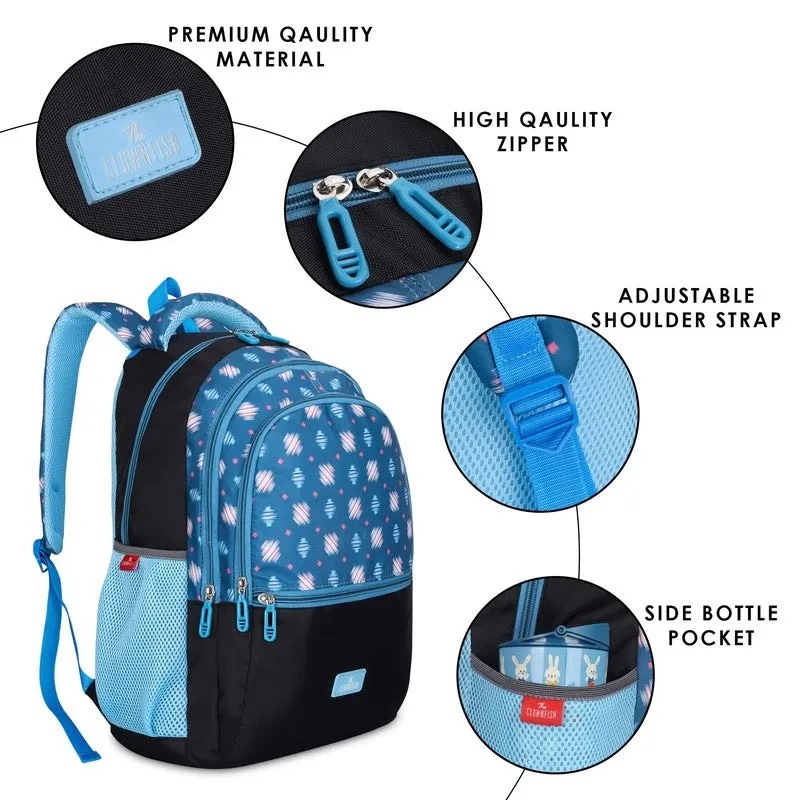 THE CLOWNFISH Edutrek Series Printed Polyester 36 L School Backpack with Pencil/Stationery Pouch School Bag Zip Pocket Daypack Picnic Bag For School Going Boys & Girls Age-10  years (Cerulean Blue)