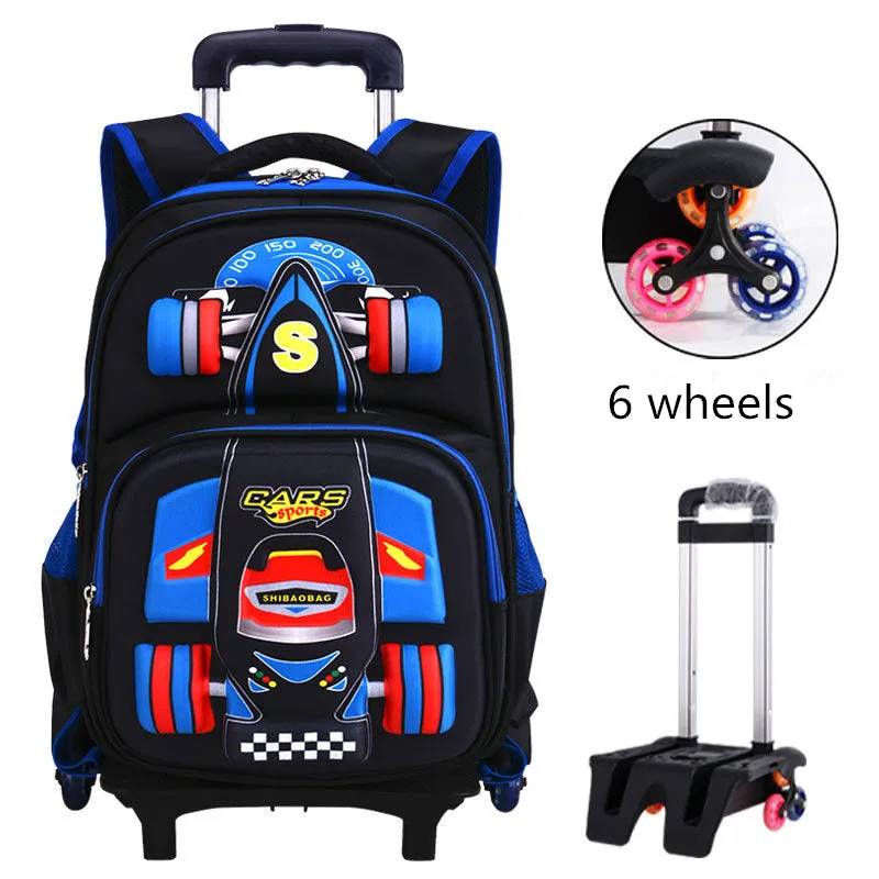 Three Dimensional Car Boys Primary School Trolley  Back to School kids bag