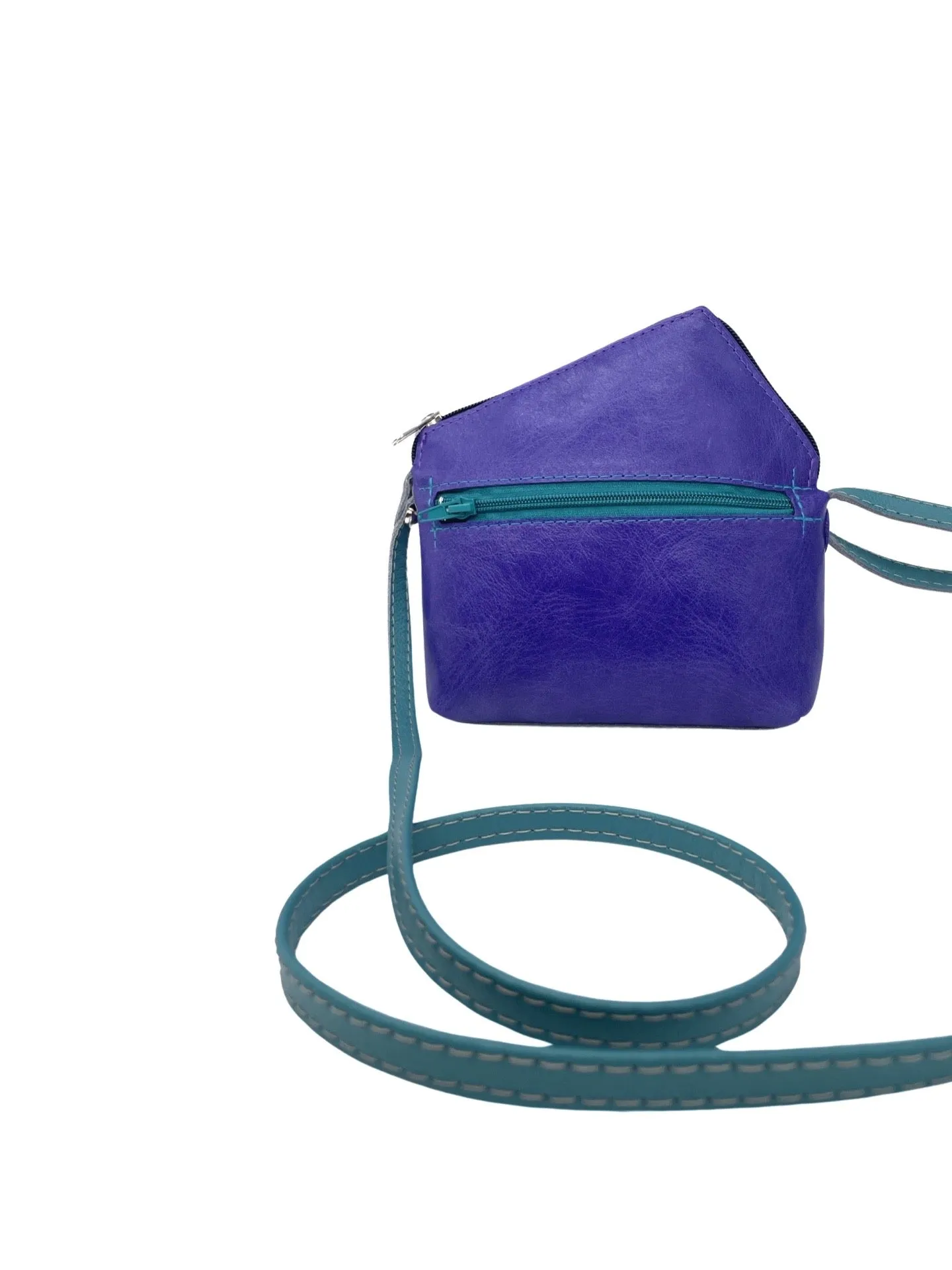 Tiny TRIANGLE bag (FIG LEAVES - purple/teal)