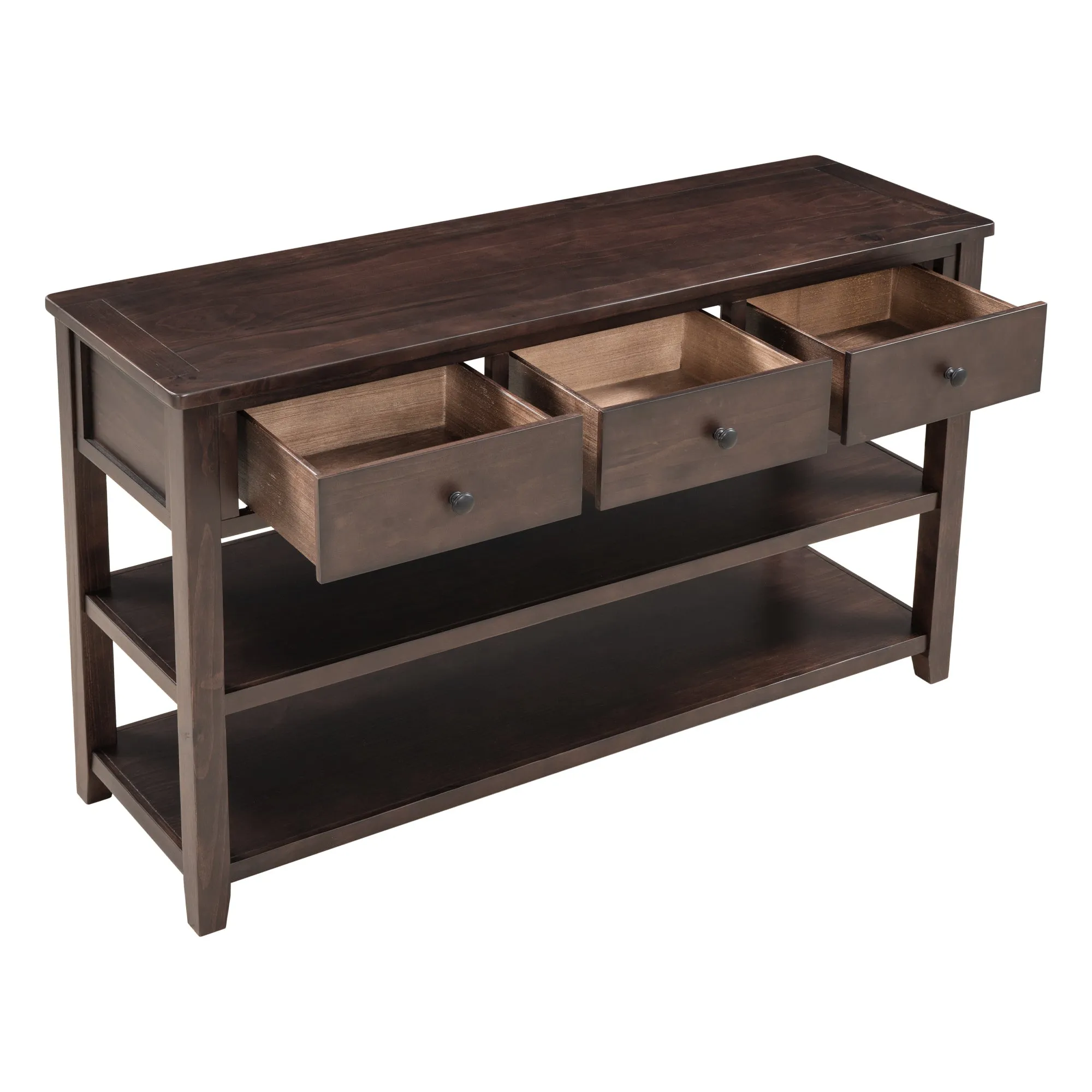 TREXM Retro Design Console Table with Two Open Shelves - Espresso