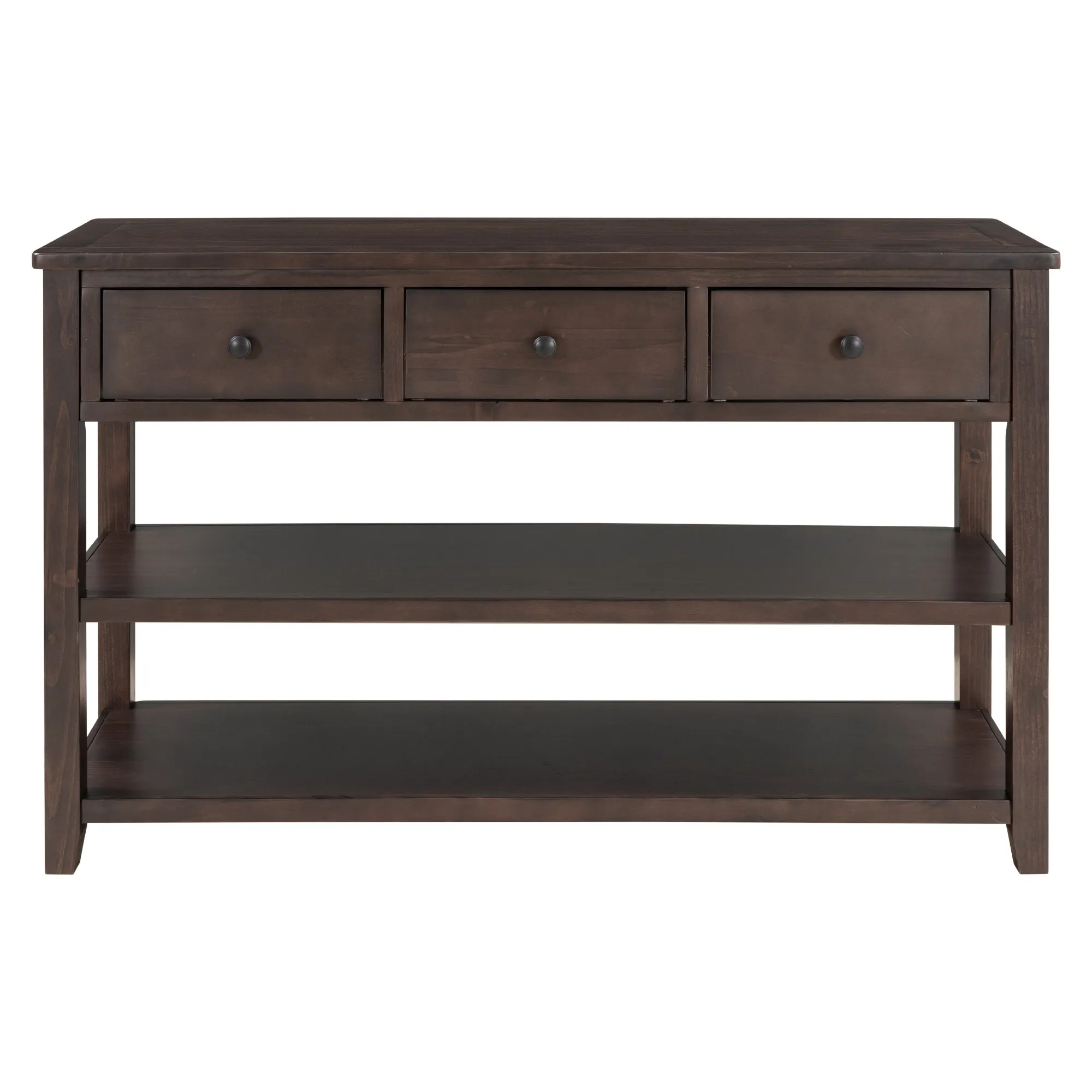 TREXM Retro Design Console Table with Two Open Shelves - Espresso