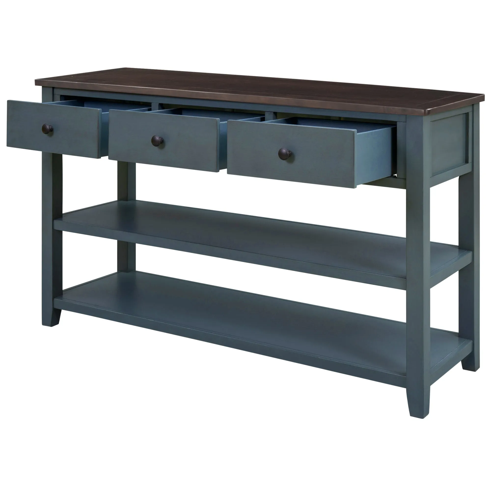 TREXM Retro Design Console Table with Two Open Shelves - Navy