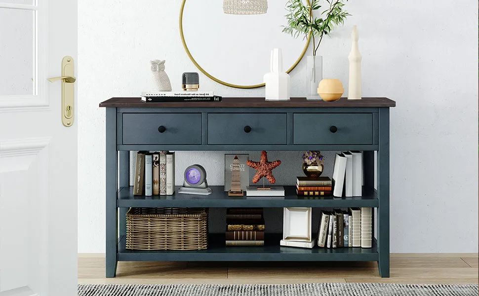 TREXM Retro Design Console Table with Two Open Shelves - Navy