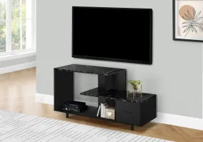 Tv Stand - 48"L / Black / Black Marble Top / 1 Drawer