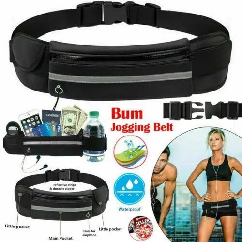 Unisex Sports Running Bumbag Adjustable Waist Bag for Gym Belt, Card Holder, Phone, Keys, Mobile, Money Belt Waterproof Bag, Travel and Holiday Essentials for Women and Men