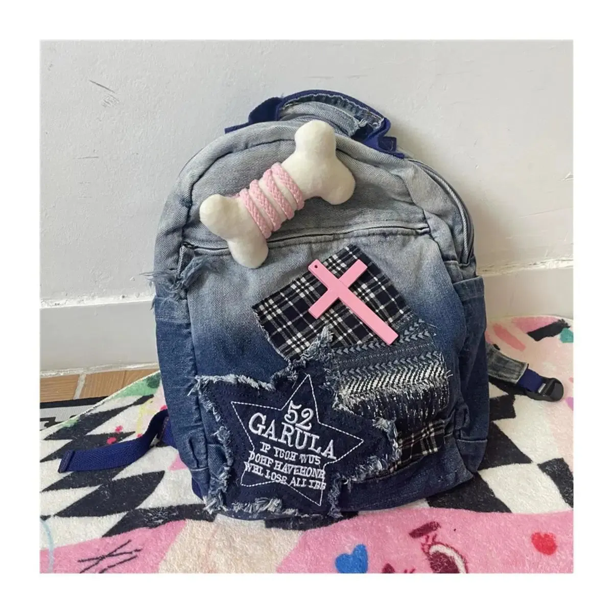 Uniwim Vintage Grunge Denim Backpacks Women Patchwork Large Capacity Y2k Mochila School Bag Ladies Harajuku Backpack Aesthetic