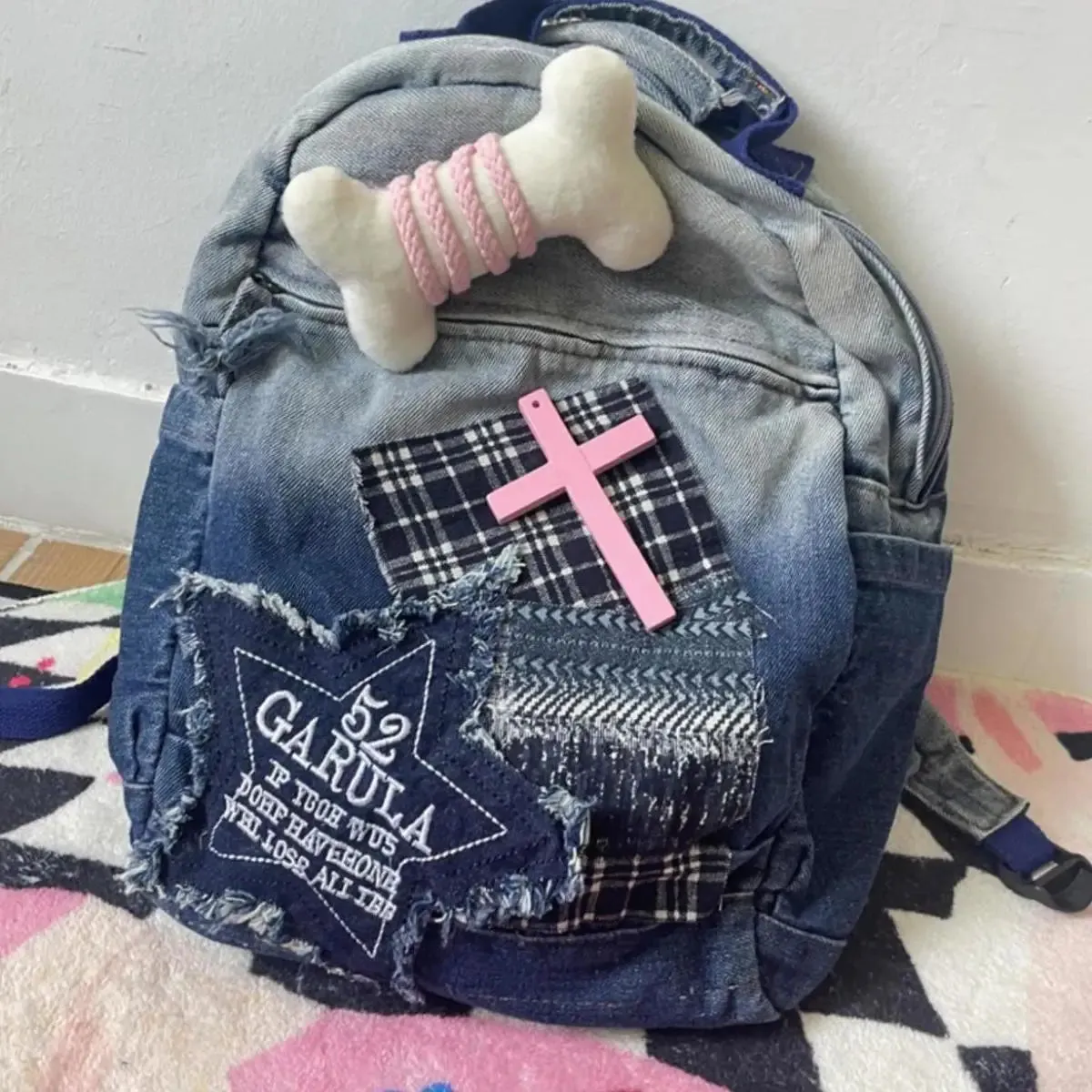 Uniwim Vintage Grunge Denim Backpacks Women Patchwork Large Capacity Y2k Mochila School Bag Ladies Harajuku Backpack Aesthetic