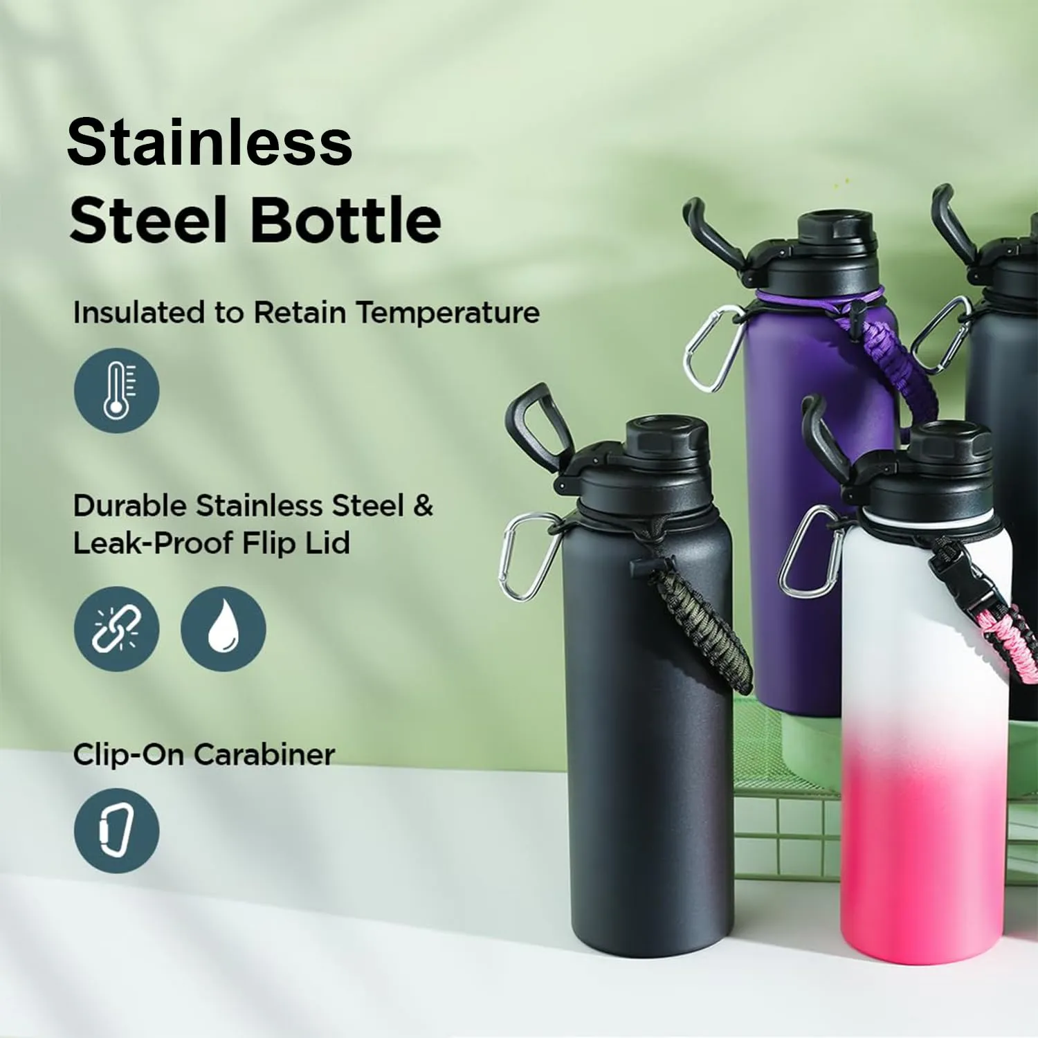 Urbane Home Water Bottle | Steel Water Bottle for Daily Use | Vacuum Insulated Flask Water Bottle with Rope | Hot & Cold Water Bottle | 1200 ML | LX-230612 | Purple