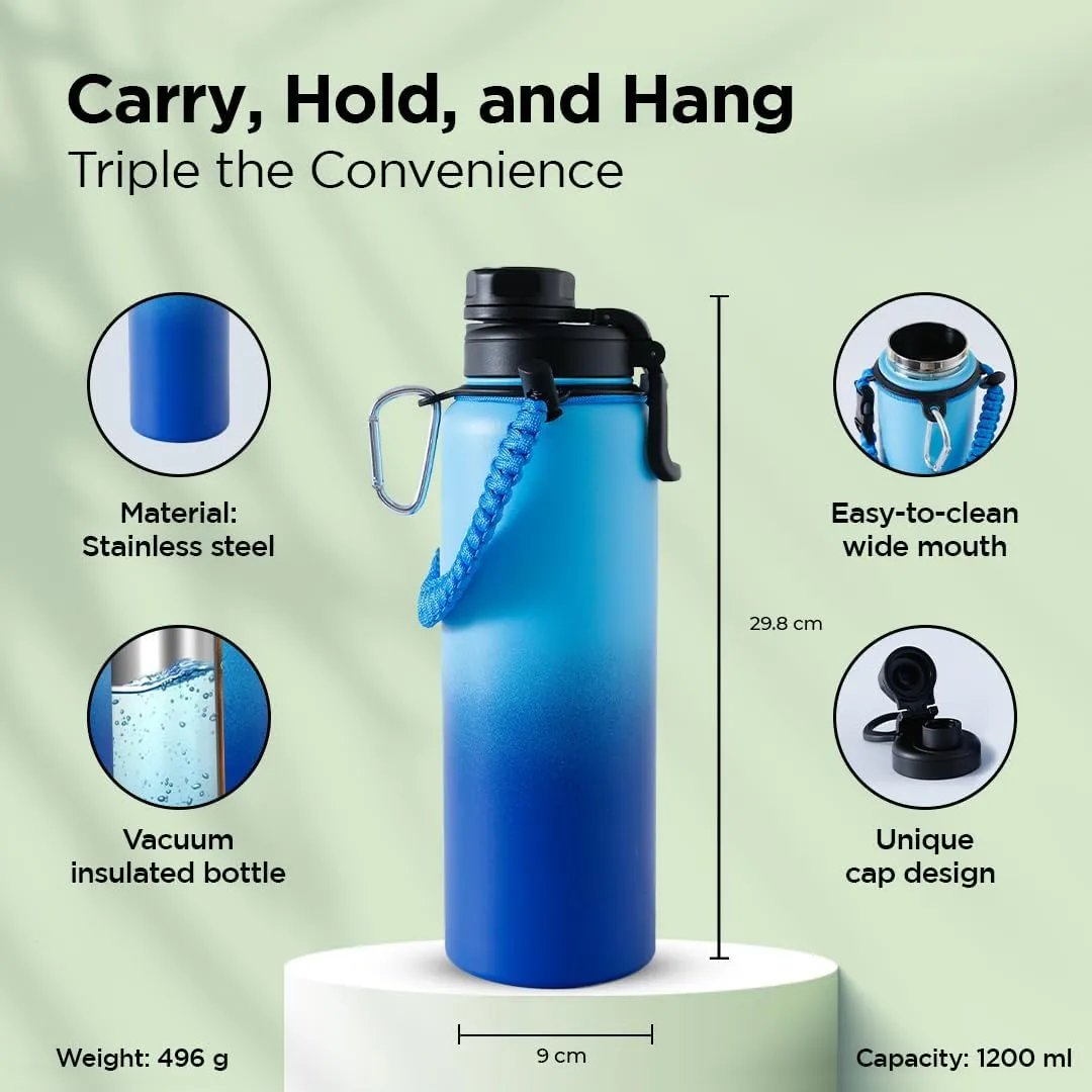 Urbane Home Water Bottle | Steel Water Bottle for Daily Use | Vacuum Insulated Flask Water Bottle with Rope | Hot & Cold Water Bottle | 1200 ML | LX-230612 | Purple