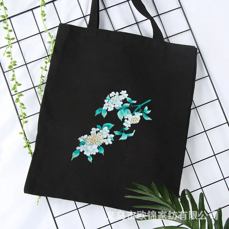 Vintage Floral Tote Canvas Bag Hand Embroidery Kit