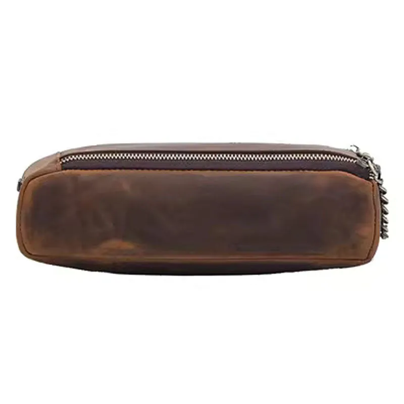 Vintage Pencil Bag Double Open Double Zipper Leather Multipurpose Cosmetic Bag Pencil Case