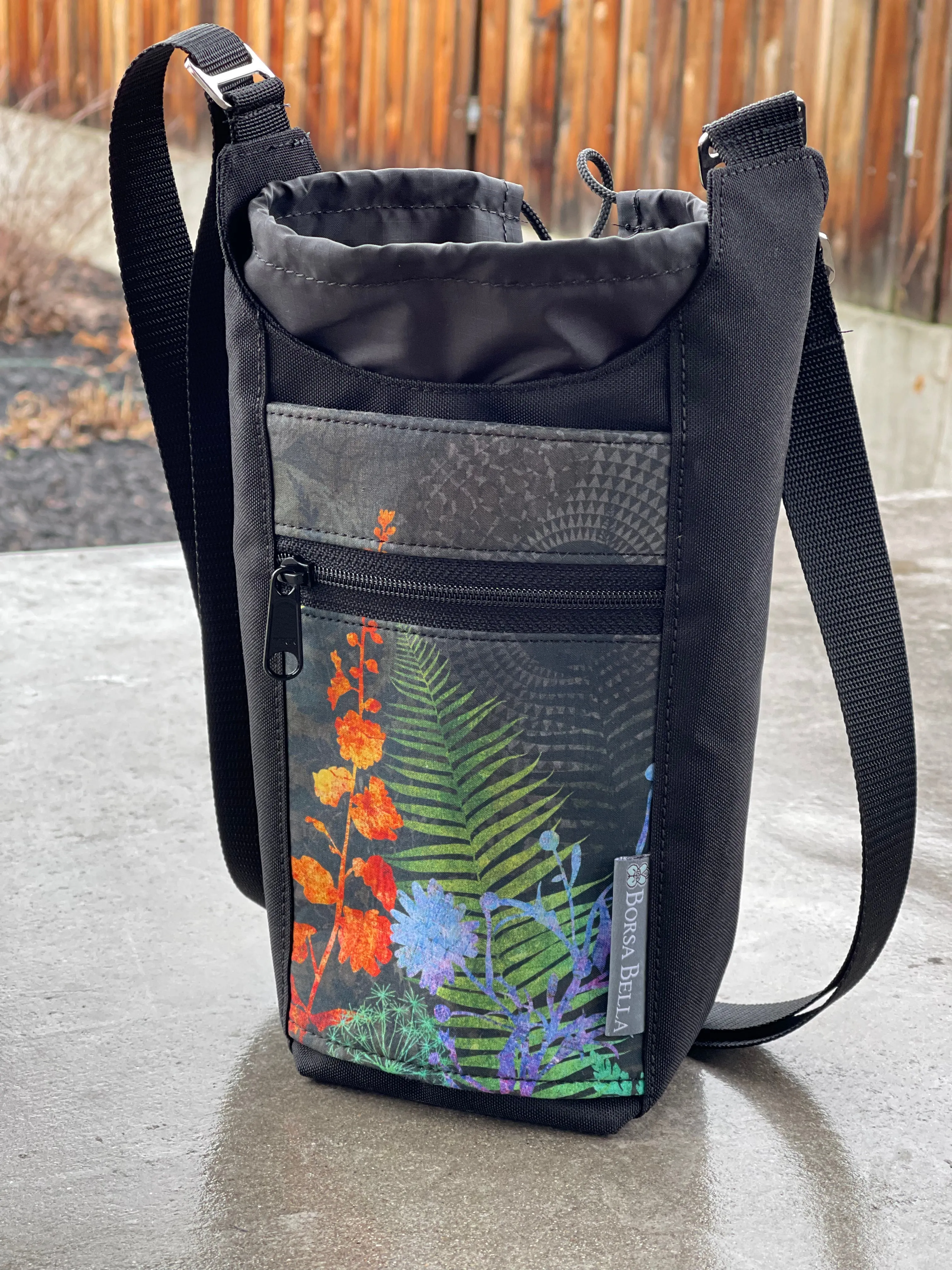 Water Bottle Crossbody Bag - Day Drinker - Night FernTastic Fabric Pocket