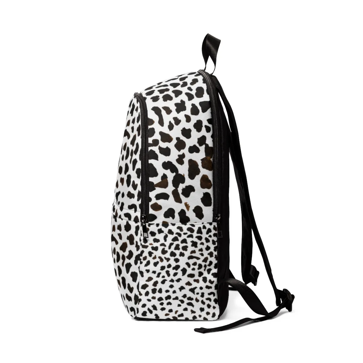 White Cow Print Backpack, Moo Cow Animal Print Designer Unisex Fabric School Travel Bag