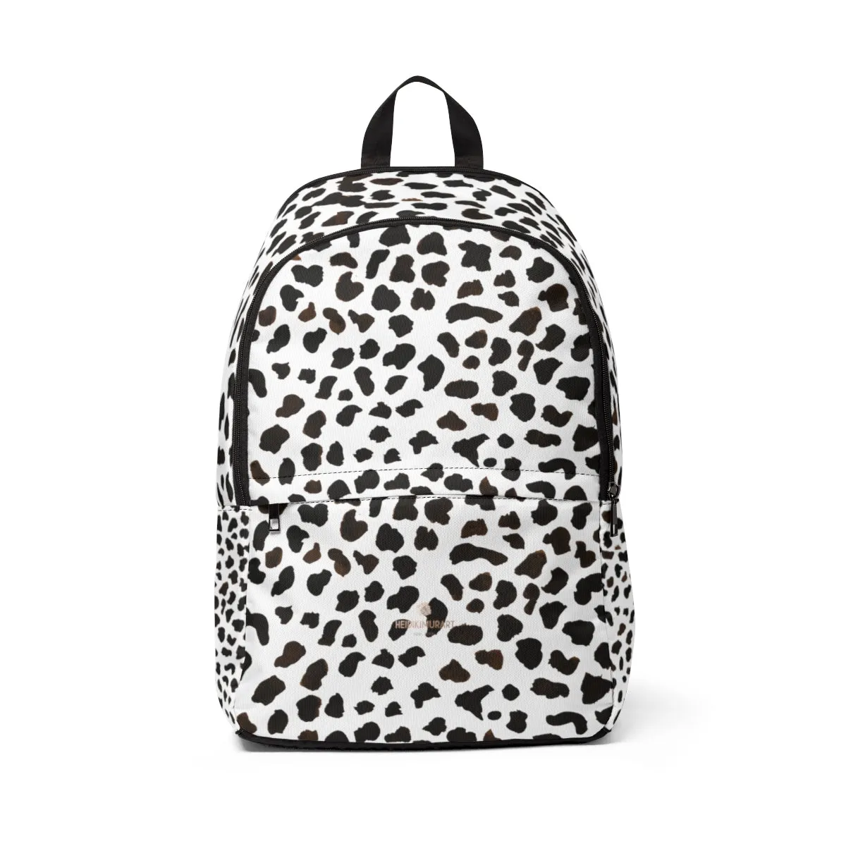 White Cow Print Backpack, Moo Cow Animal Print Designer Unisex Fabric School Travel Bag