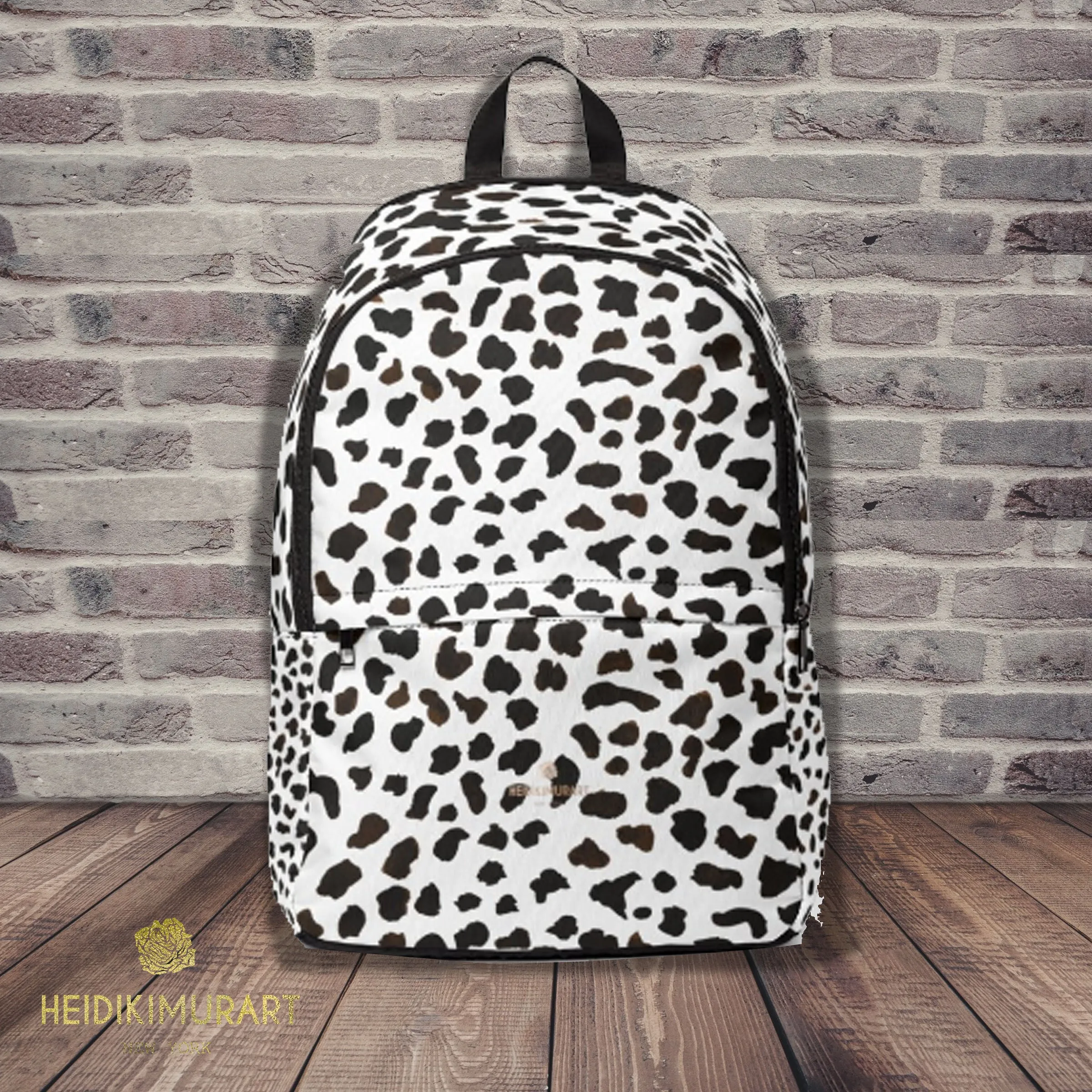 White Cow Print Backpack, Moo Cow Animal Print Designer Unisex Fabric School Travel Bag