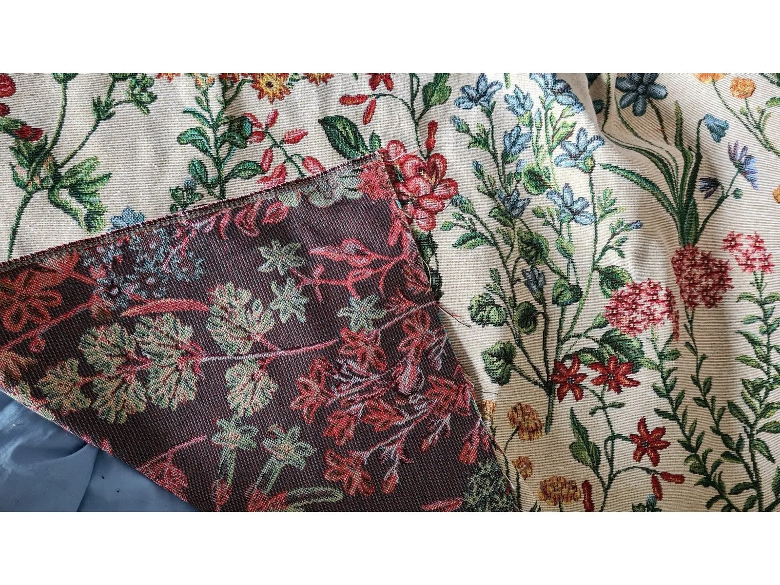 WILD FLOWERS - Heavy & Beautiful , Tapestry Style, Furnishing / Upholstery Fabric Depicting Wild Flowers and Fauna for Sofa, Cushions, Curtains etc