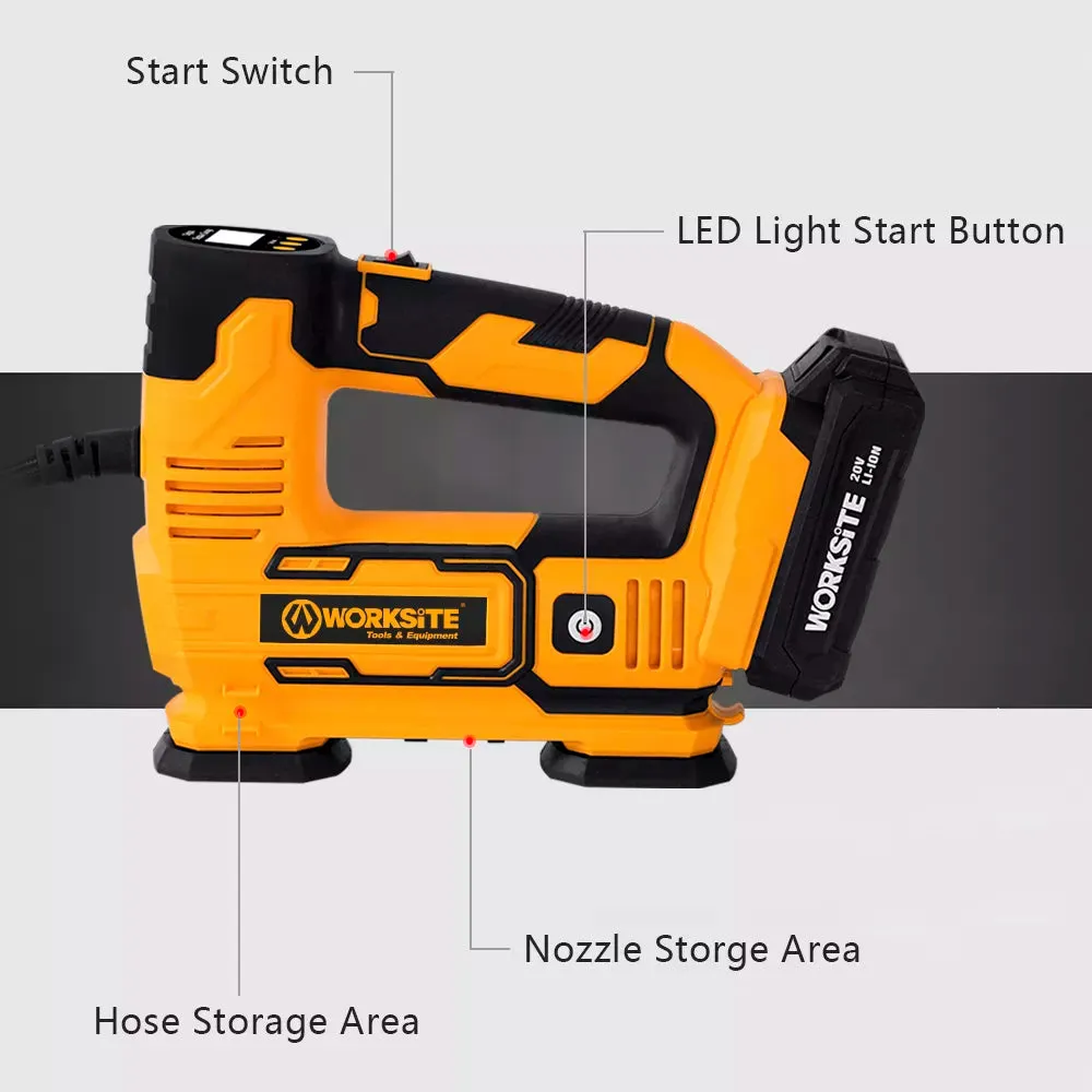 WORKSITE Tire Inflator 20V Battery Air Pump Compressor Digital 150PSI Portable Vehicle Car Bike Cordless Inflator - CAP334