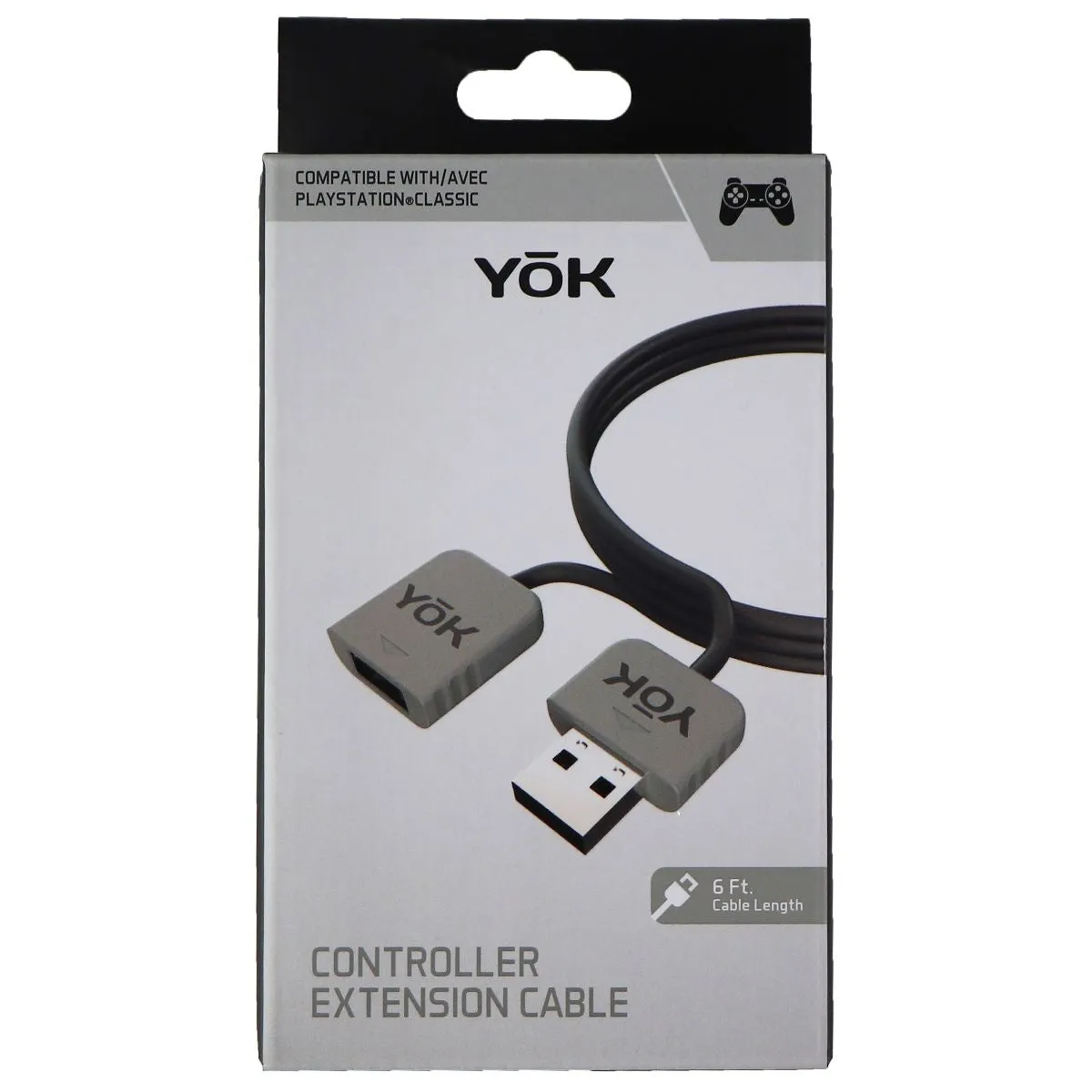 YOK 6-Foot Controller USB Male to USB Female Extension Cable - Gray/Black